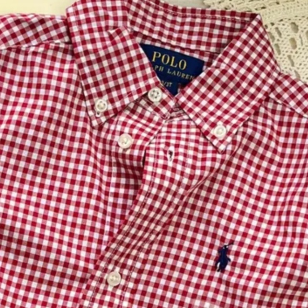 Ralph Lauren boys oxford shirt red/white gingham sizes small, medium & large